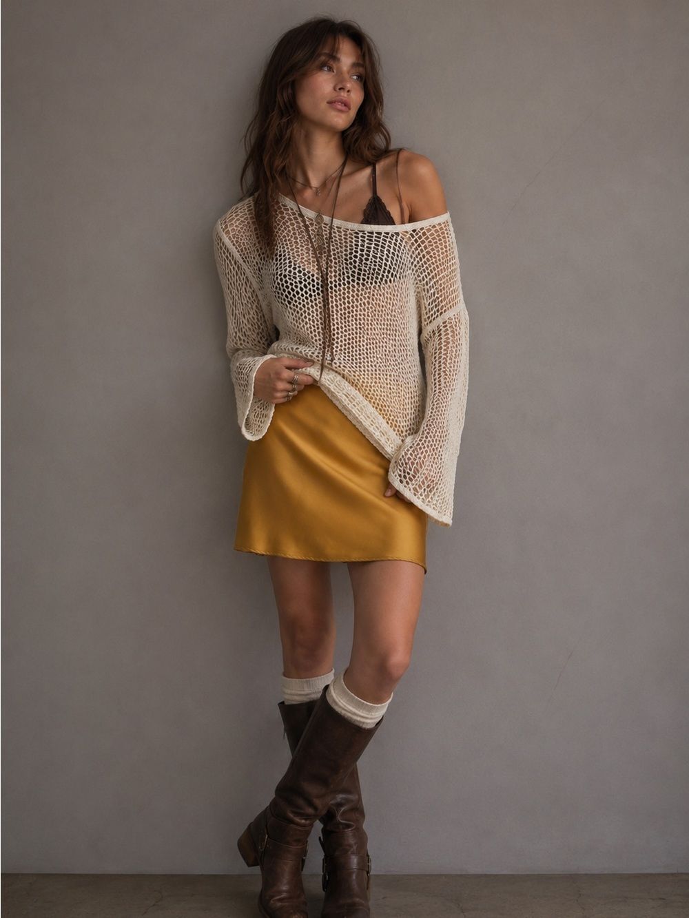 Anthropologie Women’s Mustard Gold Satin Slip Skirt Size Small